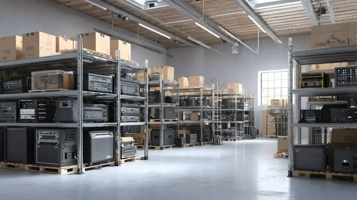 Line-array cabinets, subs and production audio freight being loaded for venue load-in coordinated by QFM