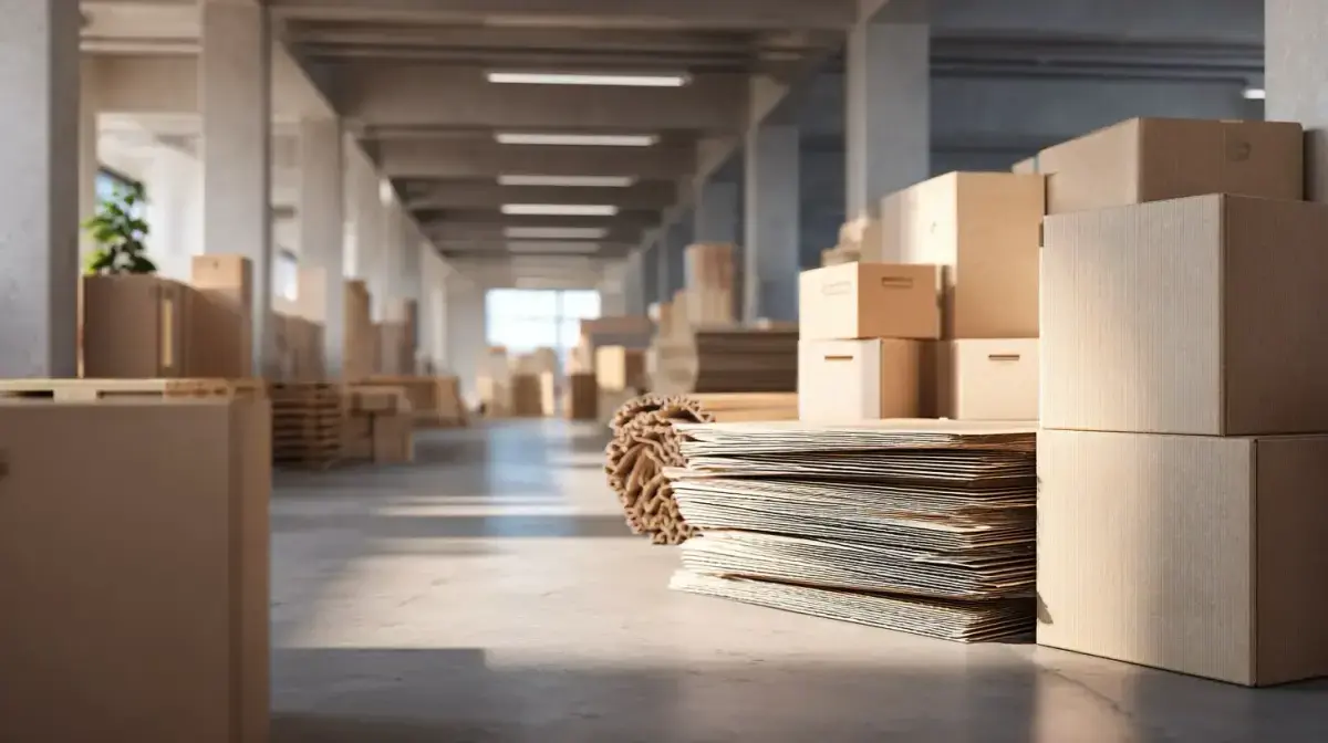 Palletised corrugated cardboard sheets banded and wrapped for freight to packaging converters through QFM