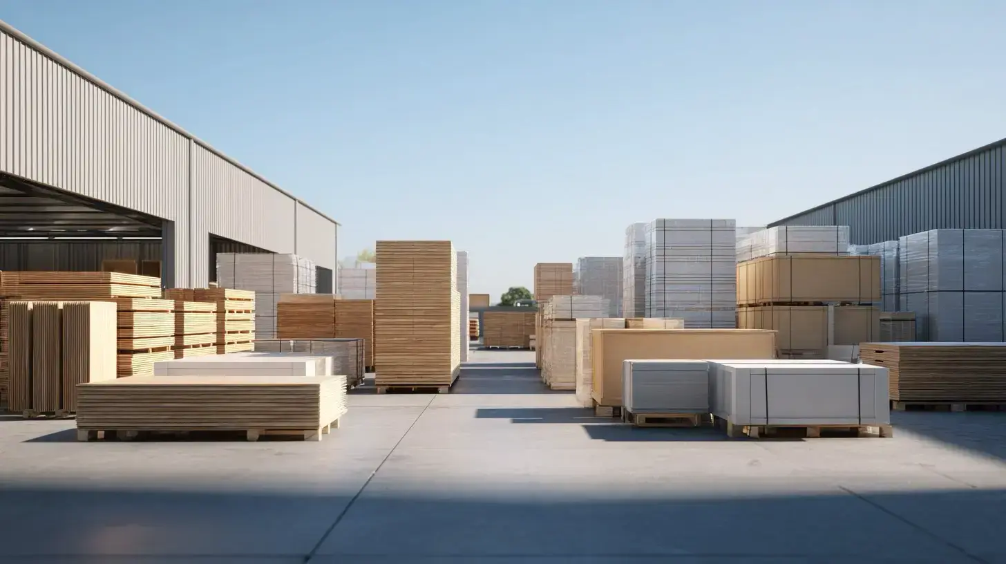 Palletised flat-pack furniture cartons staged for retail distribution and residential delivery through QFM