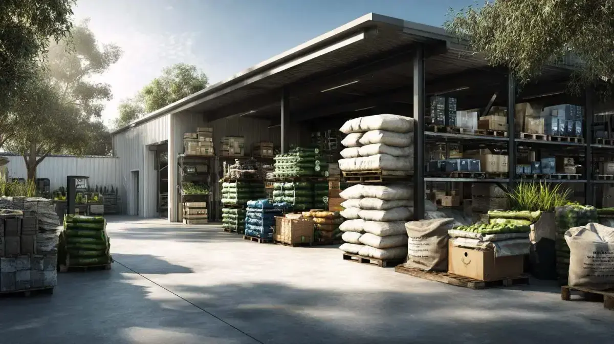 Landscape supplies and garden trade stock loaded for wholesale distribution coordinated by QFM