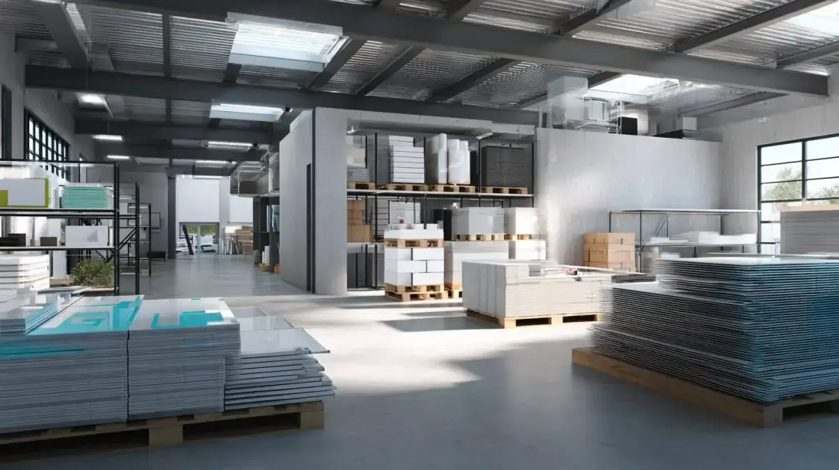 Palletised flat-profile signage and banners staged for careful-handling freight through QFM