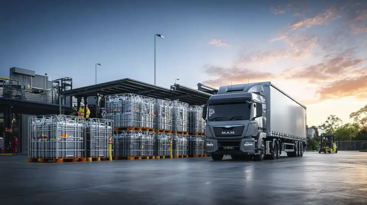 Palletised IBC consignments moving between chemical manufacturers, distributors and industrial receivers through QFM's carrier network