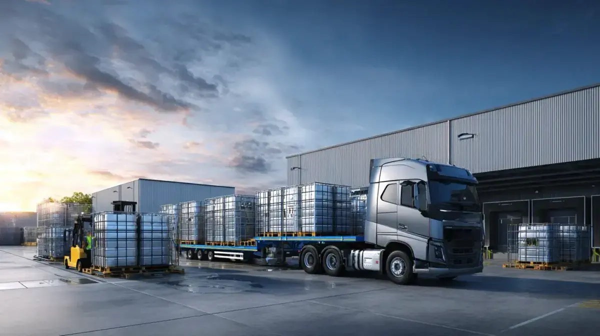 1000L caged IBCs prepared for bulk liquid interstate freight, coordinated by QFM across Australian industrial corridors