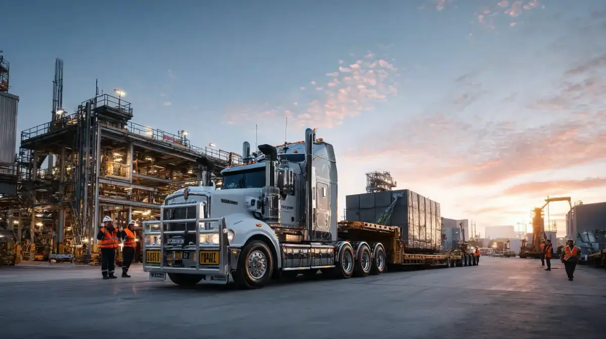 Oversized project freight with heavy-lift, HIAB and crane-truck delivery, coordinated by QFM across Australian construction and mining campaigns